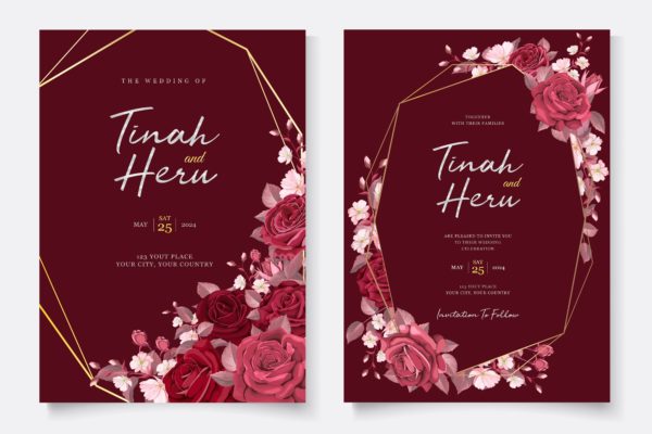 F012 - Elegant Maroon Floral Wedding Invitation