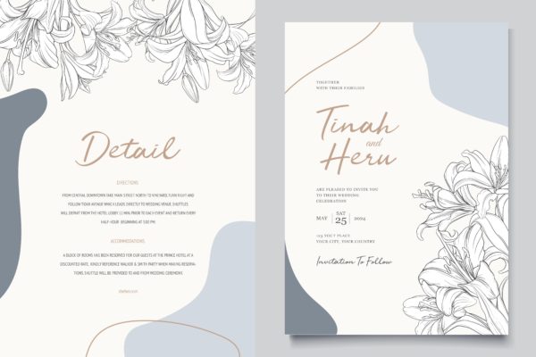 F003 - Beautiful Floral Lily Flowers Invitation