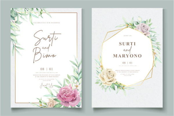 F002 - Elegant Hand Drawing Floral Wedding Invitation