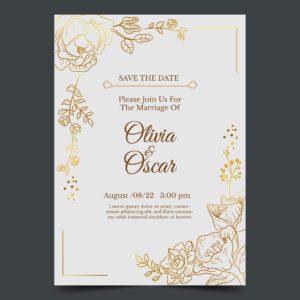 F016 - Hand Drawn Golden Wedding Invitation